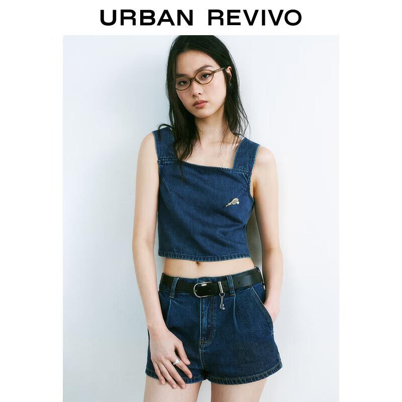 Women s Retro Racket Decor Denim Shirt S
