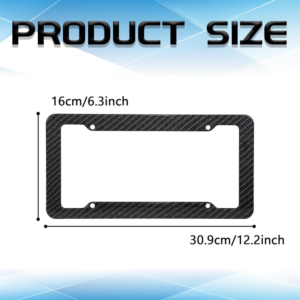 2PCS Carbon Fiber License Plate Frame, Waterproof Plastic Number License Plate Cover, Car Accessories Licence Plates Frame Holder with Fasteners and