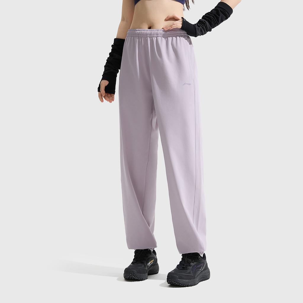 Li Ning Fitness Series Casual Comfortable Versatile Sports Long Pants Women Bottoms Smoky-Purple AYKV488-2