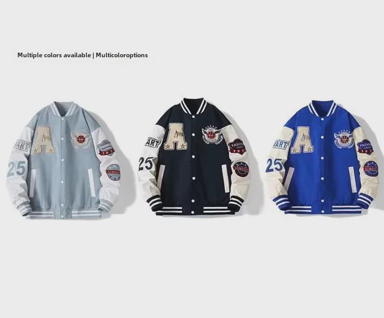 Men's Autumn Embroidered Letter Print Baseball Jacket - Loose Fit for Couples or Teen Students, Long Sleeve.