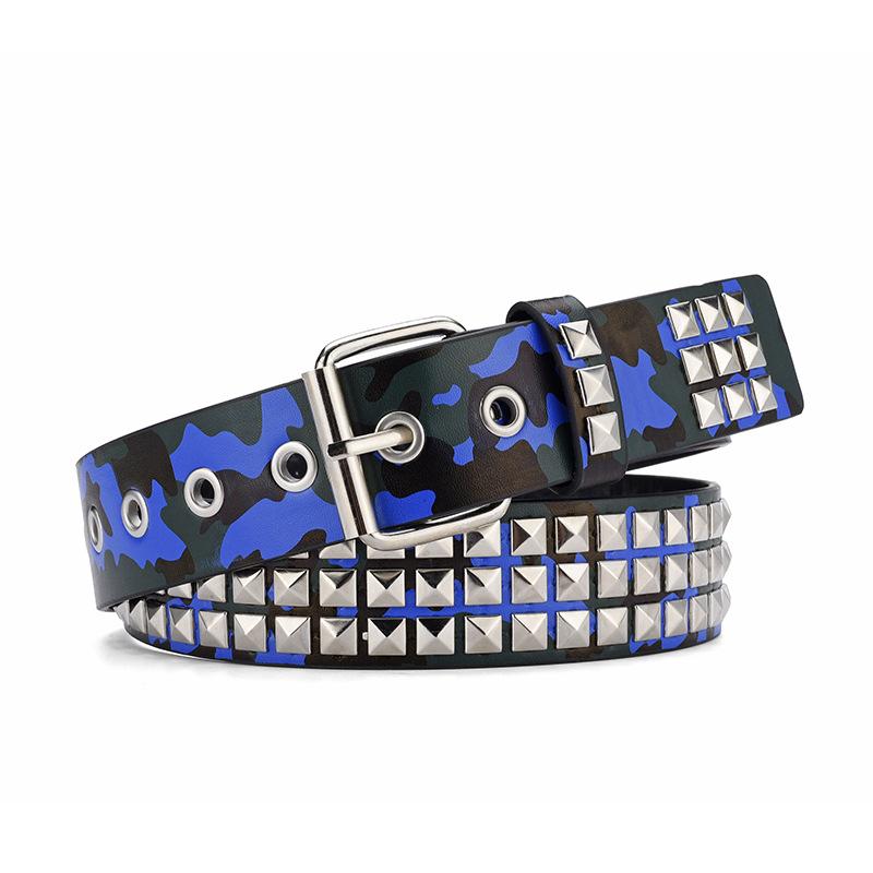 Square Bead Rivet Pyramid Inlaid Women'S Belt Punk Hip Hop Personality Gas Eye Decoration Camouflage Belt Men And Women