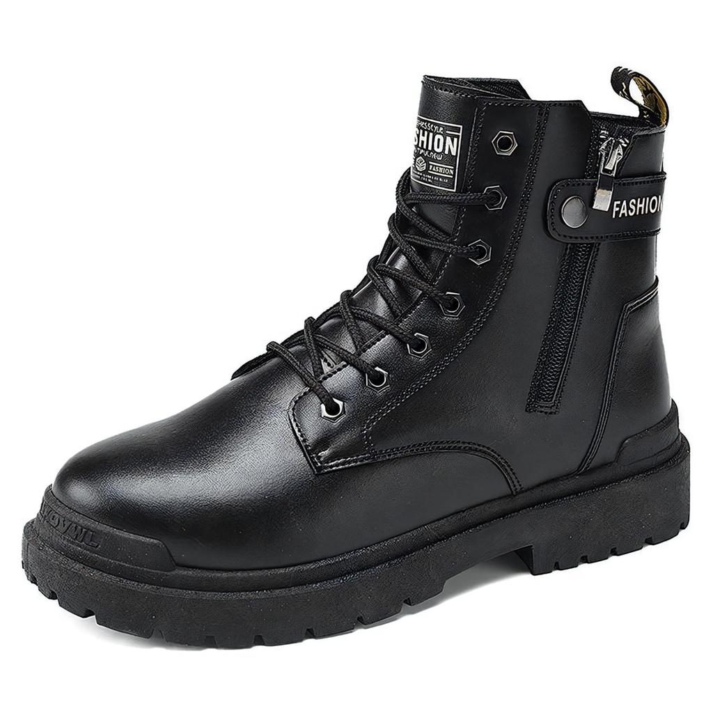 Black Boots with Side Platform for and Military Comfortable and Side Zipper Ideal for Outdoor Korean Street and and American Casual Style for