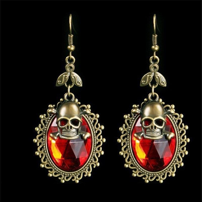 Women Fashion Gothic Halloween Crystal Skull Earrings Retro Personal Earrings Jewelry Accessories