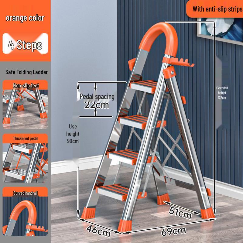 Stainless Steel Folding A-Frame Ladder - Portable, Multi-Functional, 3-5 Step Indoor Ladder