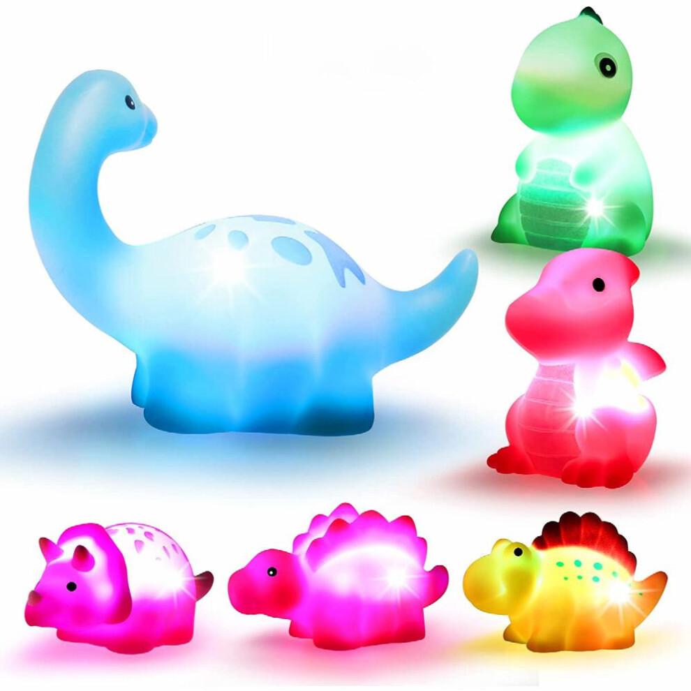 6 Pcs Pack Dinosaur Bath Toys Light UpFloating Bath Toys Set For Baby Toddlers Kids Birthday Easter Christmas Shower Pool Bath Toys Bathtub Bathroom T