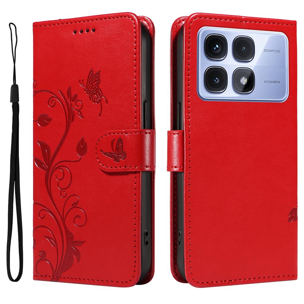 For Xiaomi Redmi K70 Ultra PU Leather Cases Flower Pattern Wallet Stand Phone Cover with Strap