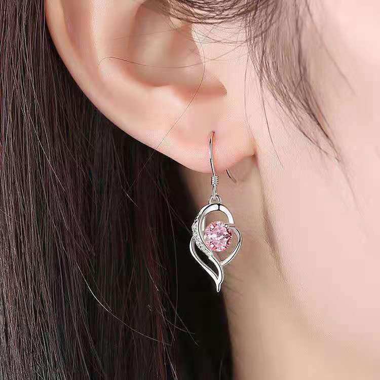 

Ти в моєму серці Посріблені гіпоалергенні сережки у формі серця - Корейський стиль, Елегантні та прості, Довгі та короткі дизайни алмаз/рожевий