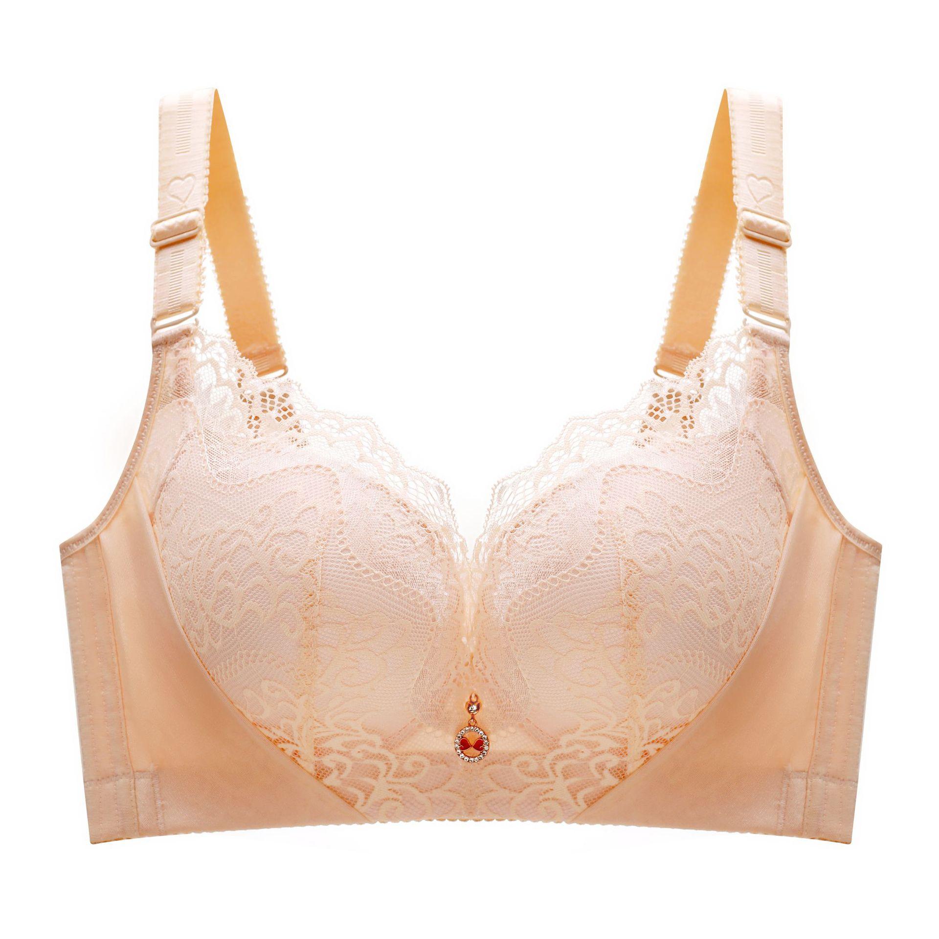 

Кружевной бюстгальтер оверсайз со сборками из стальных колец, полипропиленовым принтом в виде пальм сверху, поддерживающим большим женским бельем 50/115E золотой