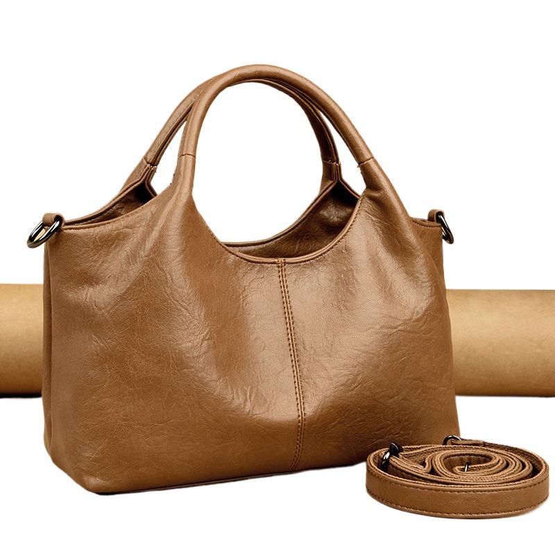 Bolso de Mano Grande de Moda para Mujer de Cuero Genuino, Bolso Versátil de Hombro y Cruzado, Cuero Suave para Mujeres de Mediana Edad, Nuevo Estilo.
