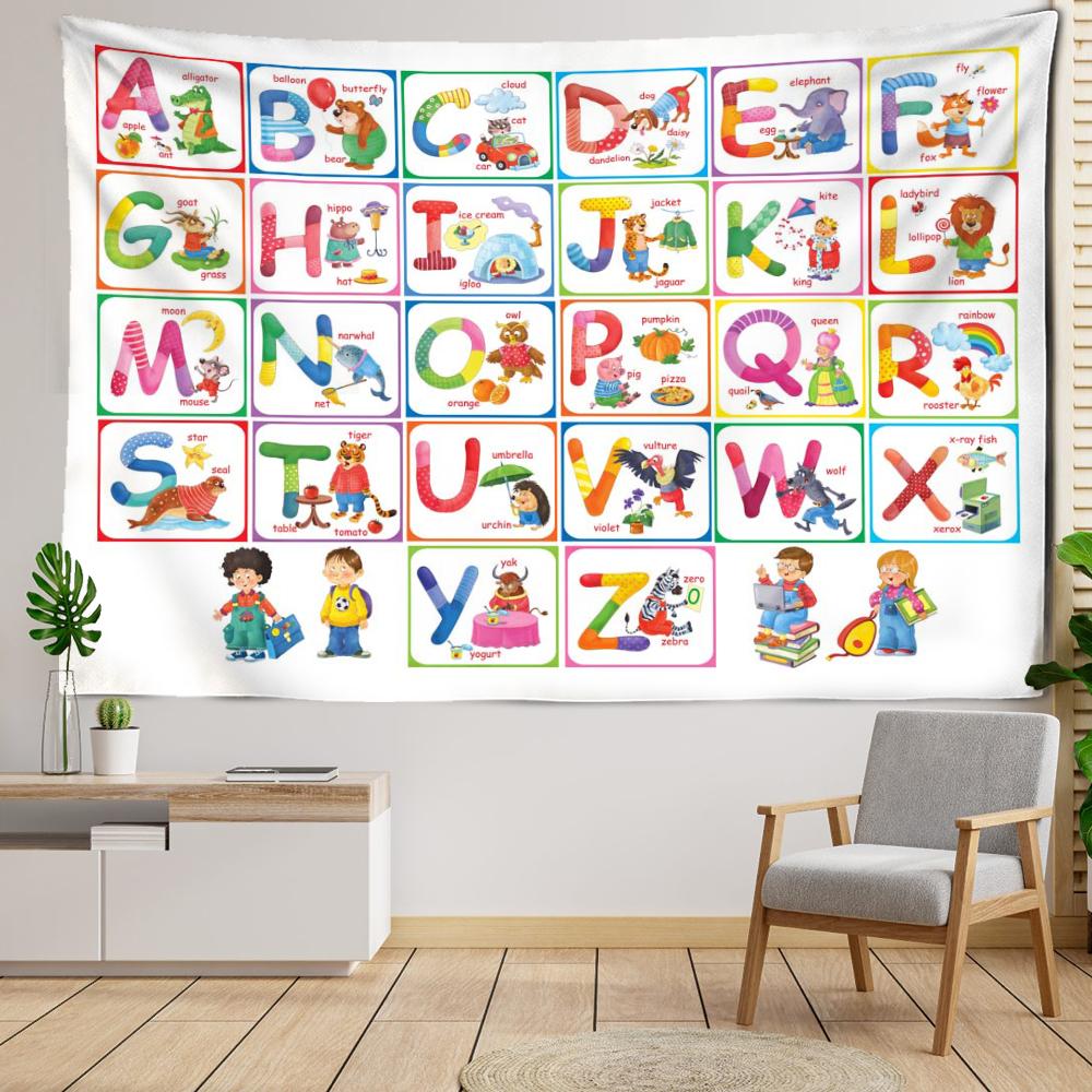 Arazzo Alfabeto Cartone Animato da Appendere alla Parete Kawaii Animale Hippie Arte Minimalista Bohemien Tapiz Camera dei Bambini Decorazione Casa