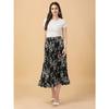 White Floral Printed Polyester Casual Skirt Women Pleated Flared Midi Skirt