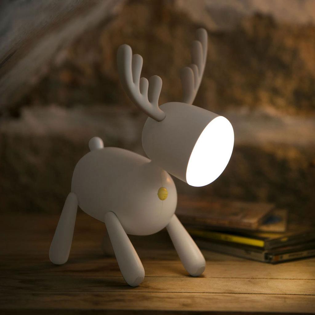 LED Night Light Cartoon Deer Shaped Table Lamp 1200mAh USB Charging Bedroom Decoration(White )