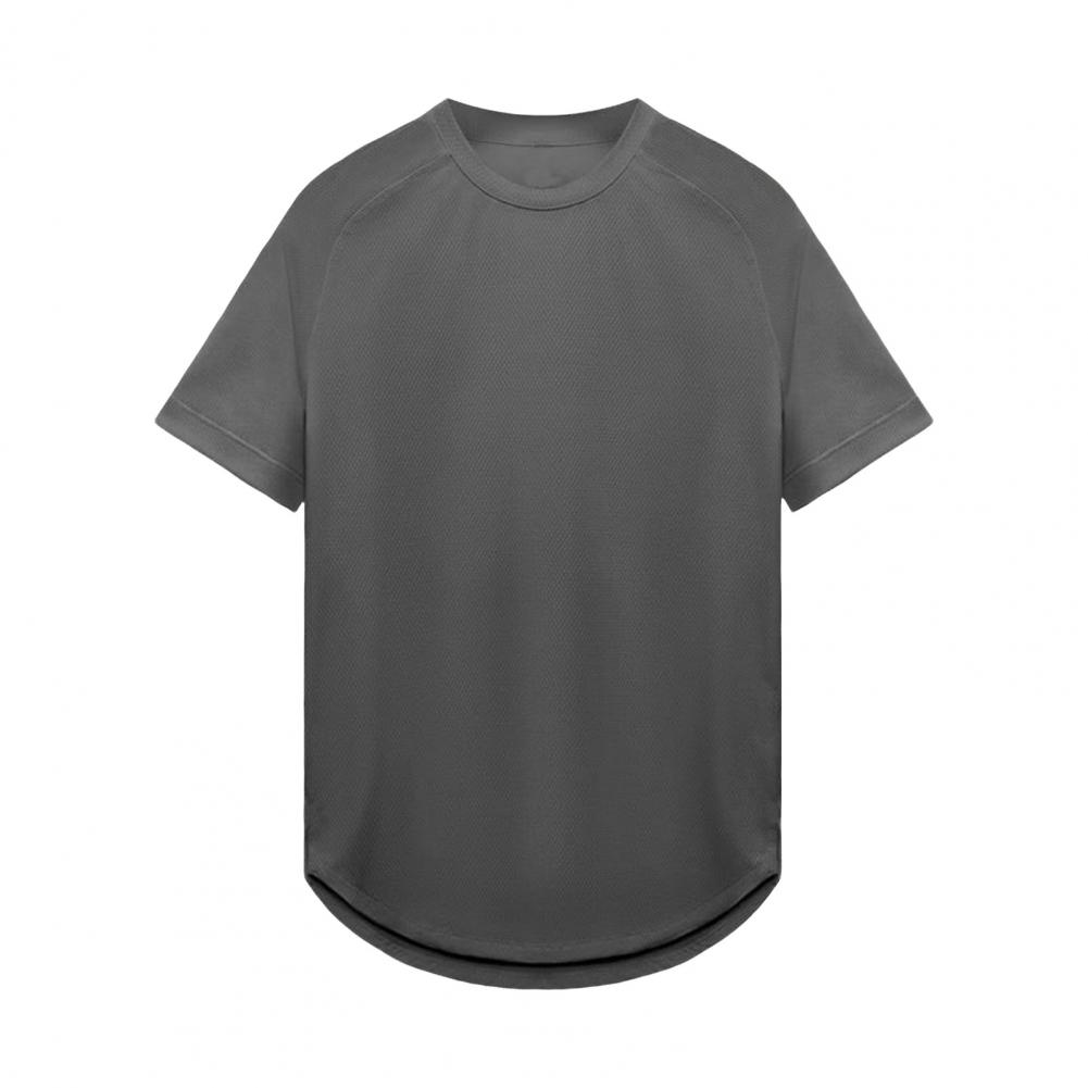 Summer Men T-shirt Round Neck Solid Color Mesh Short Sleeve Quick Dry Loose Elastic Pullover Casual Daily Wear Fitness Sport Top