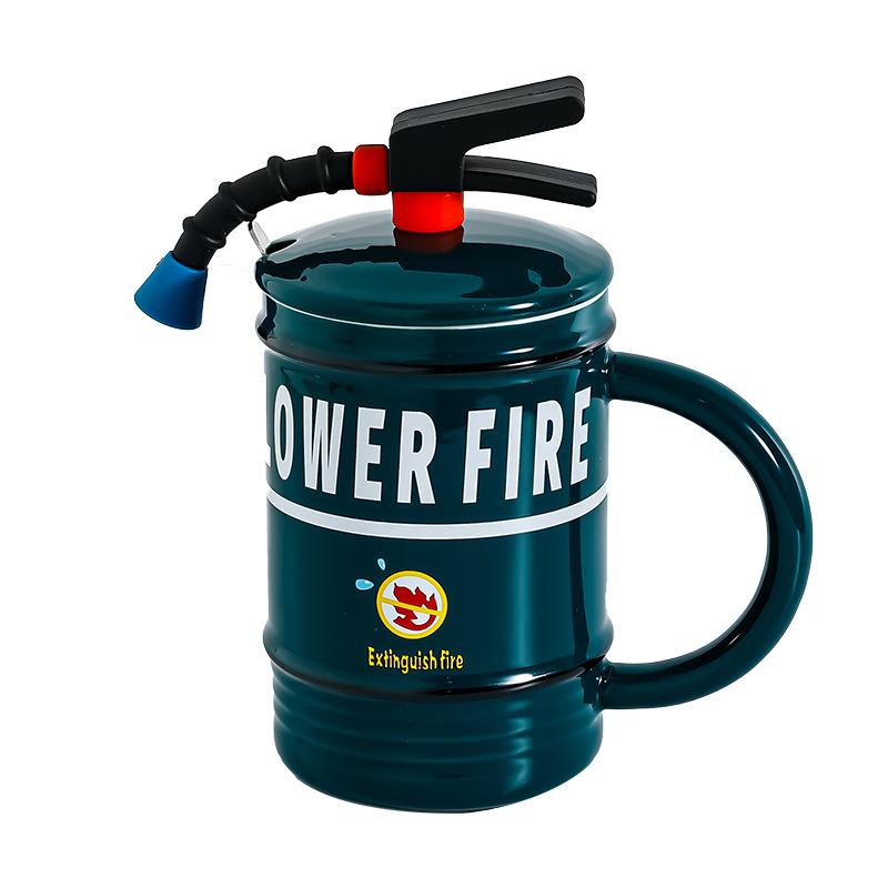 450ml Creative Fire Extinguisher Cup with Spoon Fire Hydrant Tea Cup, Office Water Cup, Ceramic Cup, Funny Gift for Best Friend