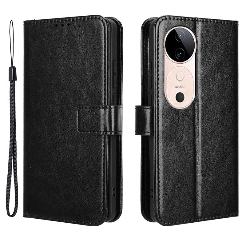 

For vivo S19 5G Leather Phone Case Wallet Crazy Horse Texture Black