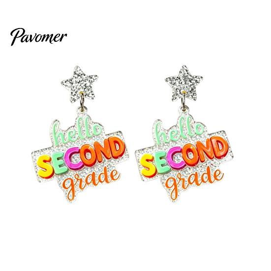 Colorful Alphabet Drop Earrings 1 Pair Acrylic Letter Dangle for Women, Glitter Funny First Trendy Day of School Earring, Teacher Appreciation