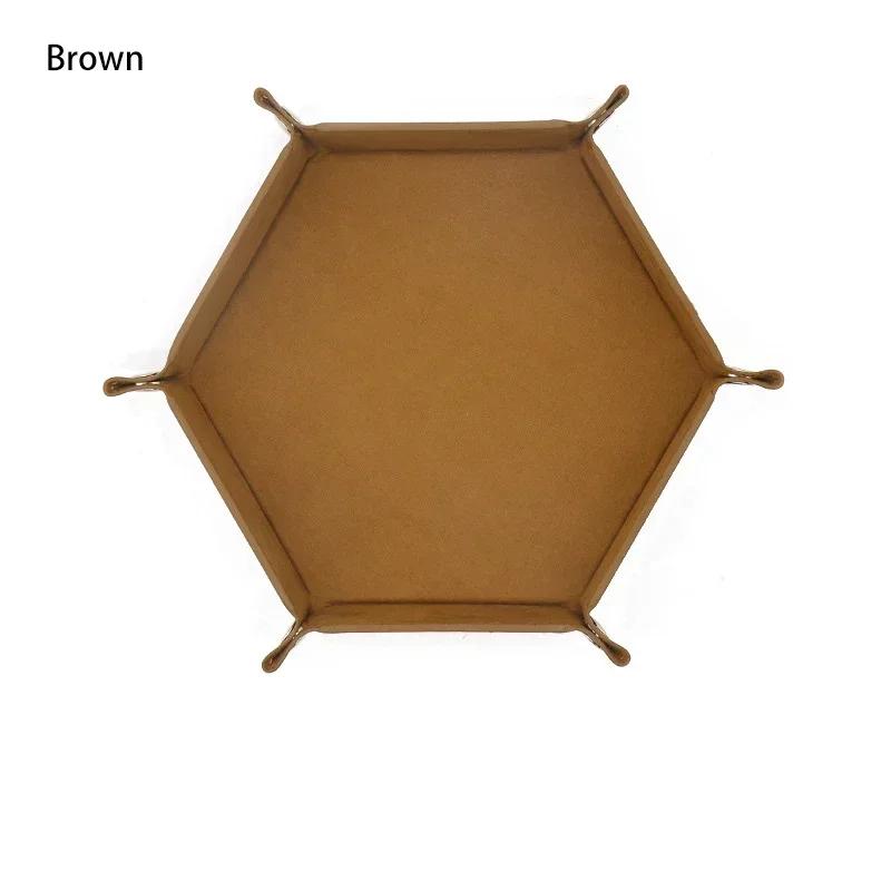 1pc Rolling Folding Hexagon Dice Game Storage Tray Holder Double Sided Thick PU Leather&Velvet Dice Mat Office Supplies