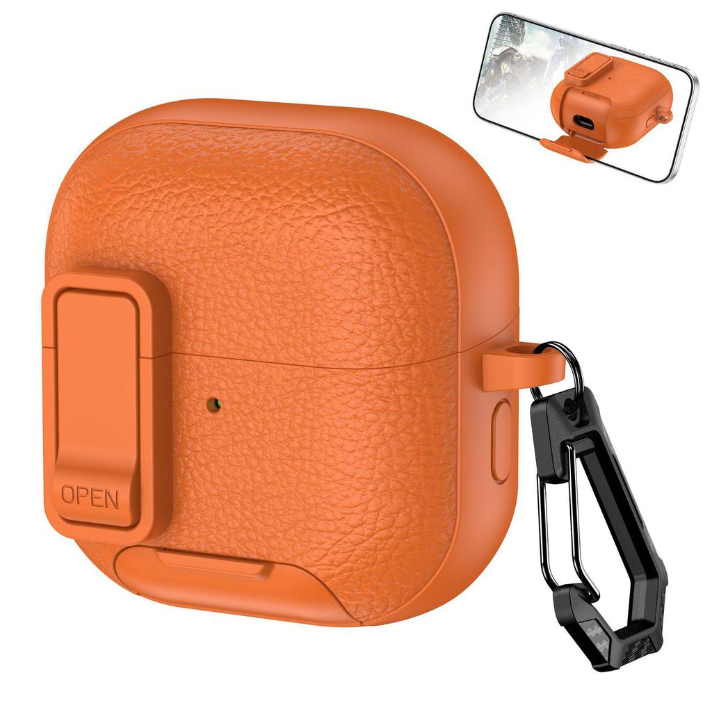 Leather Texture Protective Case with Stand for Huawei Freebuds Clip2 Bluetooth Earbuds