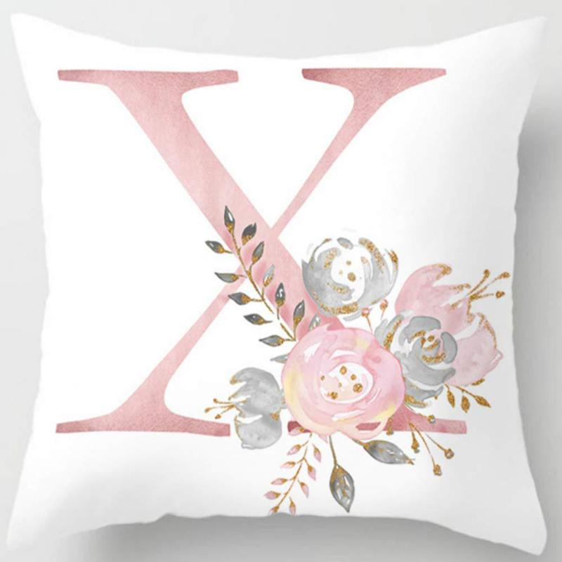 White Pink Alphabet Pillowcase Letter A-Z Flower Pillow Cover Sofa Cushion Cover Home Decor Pillow Cover