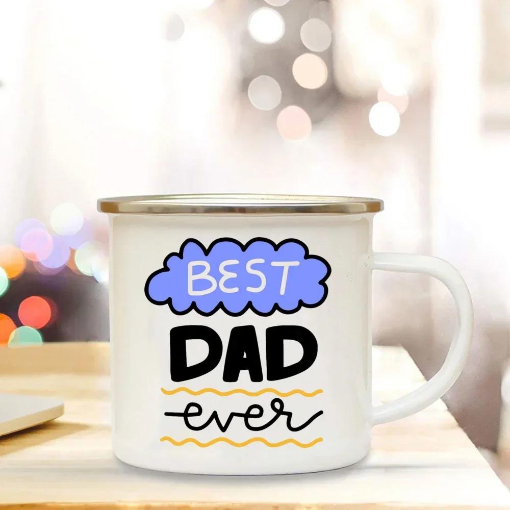 Drinks Water Cup Best Dad Ever Enamel Coffee Mugs Bonfire Party Drink Beer Wine Juice Mug Dessert Cocoa Milk Handle Cup