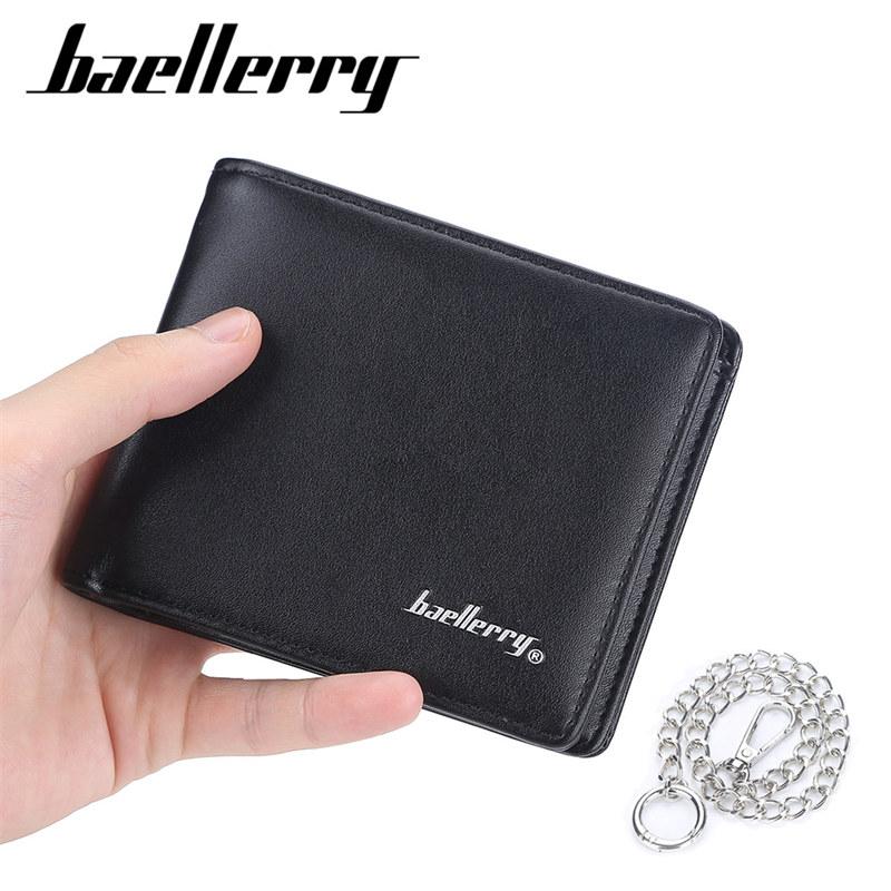 Men's Anti-theft Chain Short Wallets Vintage Design Artificial Leather Bifold Wallet Fashion Card Holder Coin Purse