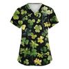Ladies' St. Patrick Print Fashionable V-neck Pocket Short Sleeved  Uniform And Caregiver Top