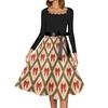 Women's Casual Fashion Christmas Print Square Neck Vintage Dress for Holiday Party