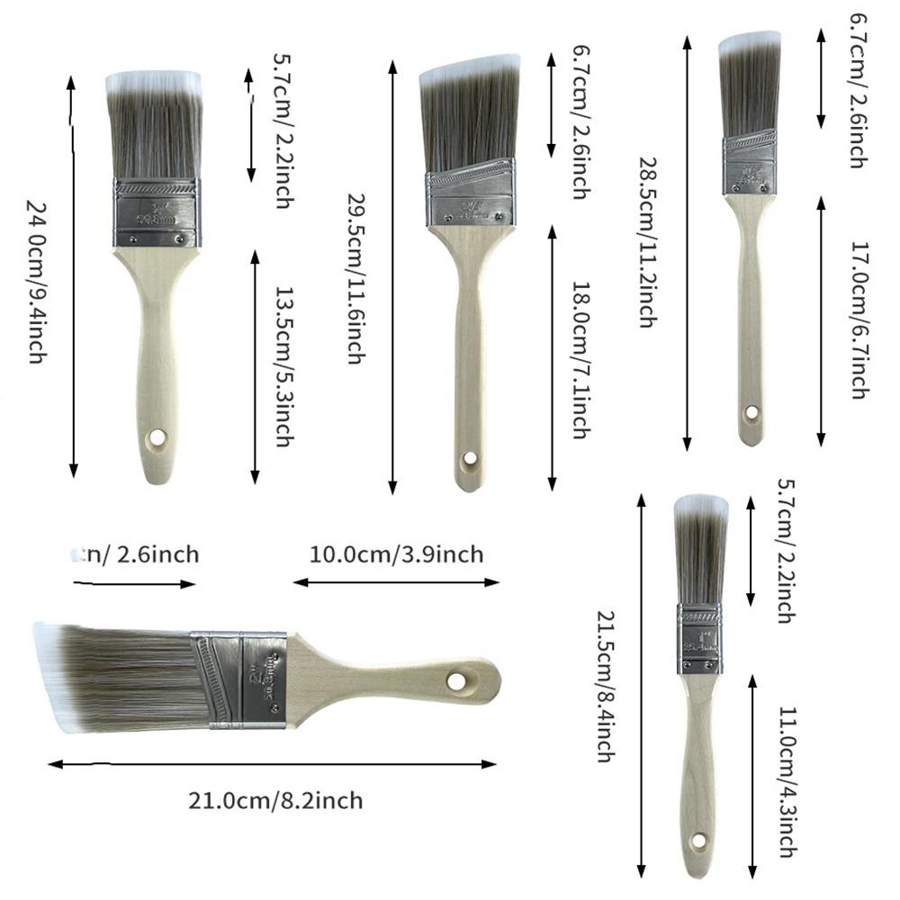 5Pcs Paint Brushes Set Sash Brushes Soft Tapered Filament Wood Stain Brushes for Walls Cabinets and Fences