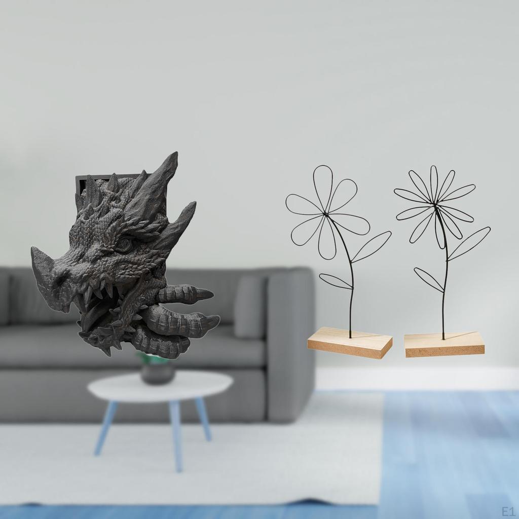Iron Flower Bookend Sculpture Minimalist Metal Book Holder Decorative Wire Ornament for Bookshelf