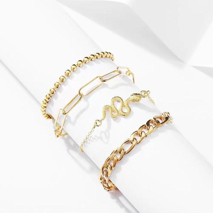 Minimalist KC Gold Women's Multi-layer Stackable Chain Bracelet Set