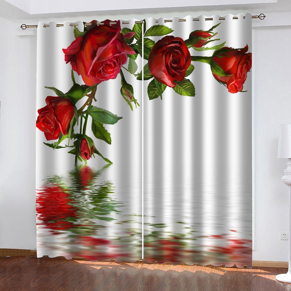 Curtains 2 Pcs Set 3D Plant Roses Curtains For Living Room Luxury, Bedroom Window Treatments Drapes Free Delivery Shipping