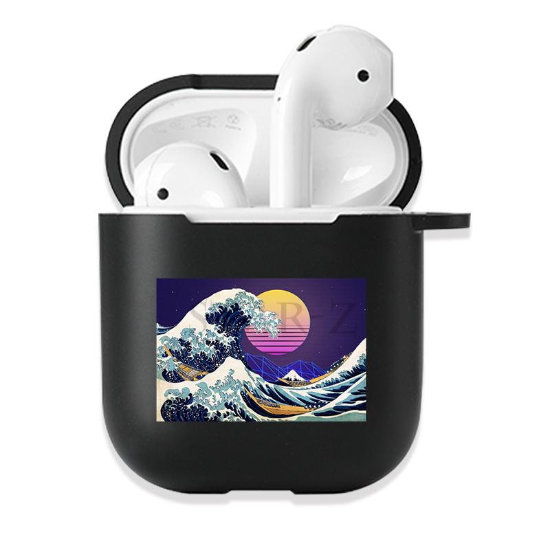 Soft Black Silicone Case for Apple Airpods Pro 3 2 1 The Great Wave of Kanagawa Bluetoooth Wireless Earphone Cases Airpod Cover