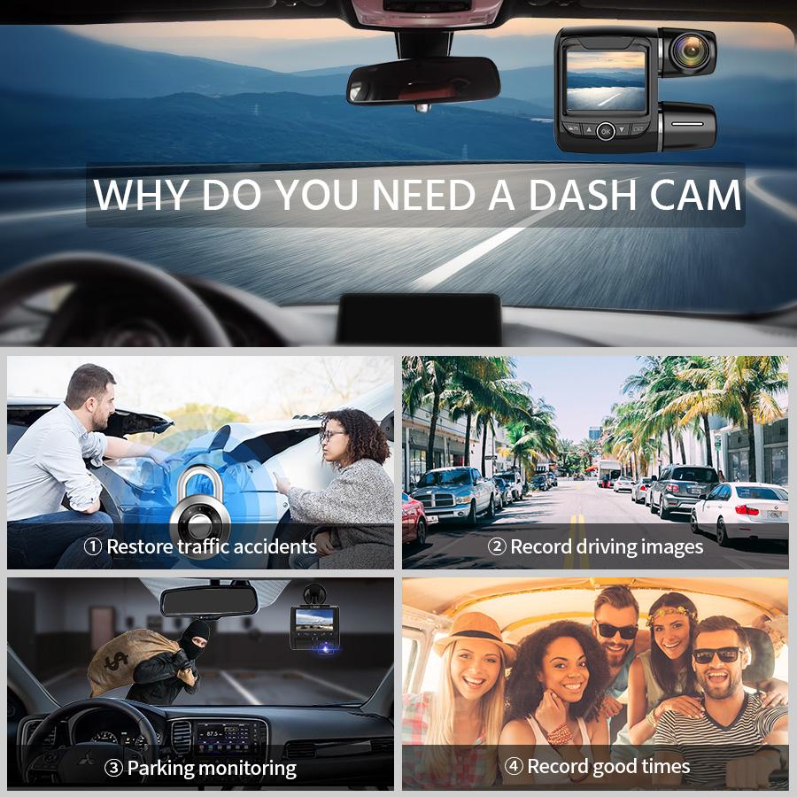 E-ACE B43 Car DVR Dash Camera Mini 2 Inch Dual Lens 1080P+1080P Night Vision Sony IMX323 Sensor Dash Cam Video Recorder Dashcam