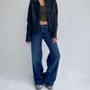 Women's Retro Low Waist Washed Straight Leg Jeans - Wide Leg Autumn Denim Pants