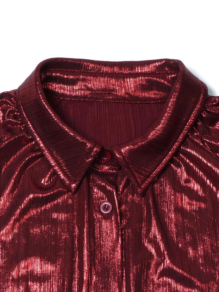 Women's Elegant Wine Red Lapel Long Sleeve Shirt