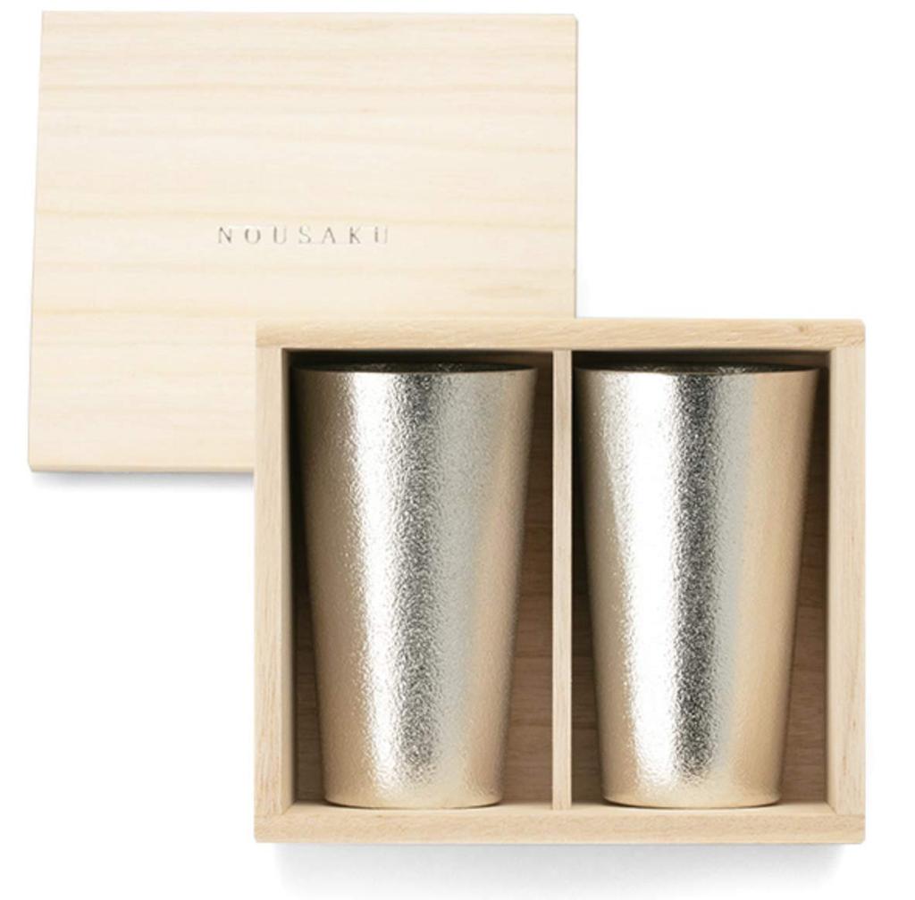 Washi Set of 2 Beer Cups in a Paulownia Wood Box [Nousaku Wrapping]
