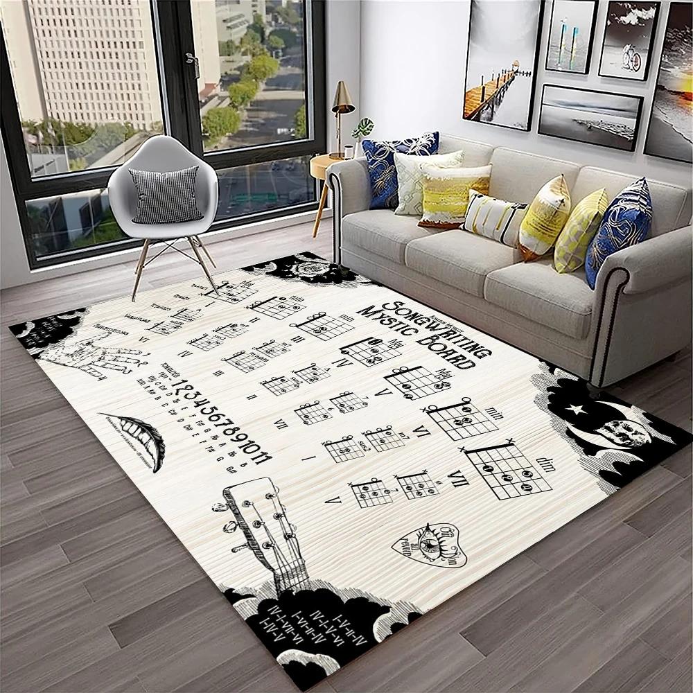 Music Guitar Chord Theory Chart Piano Carpet Rug Non-slip Mat for Home Living Room Bedroom Sofa Decor Kids Area Rug