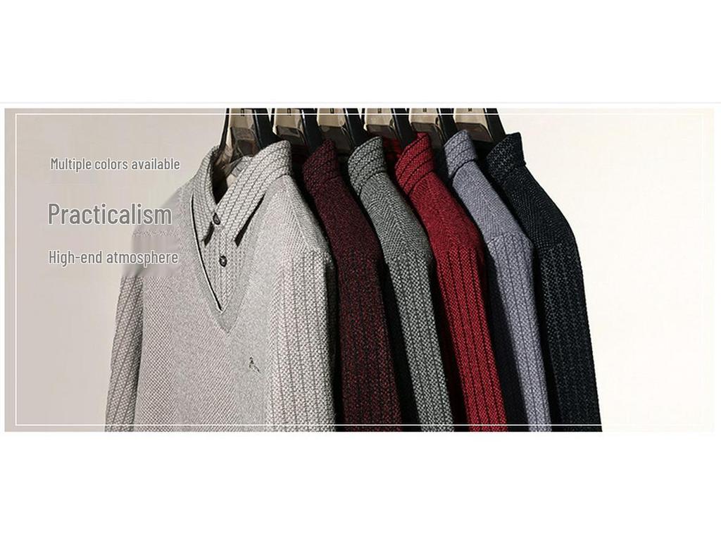 Men's Winter Holiday Two-Piece Plus Velvet Warm Sweater with Shirt Collar