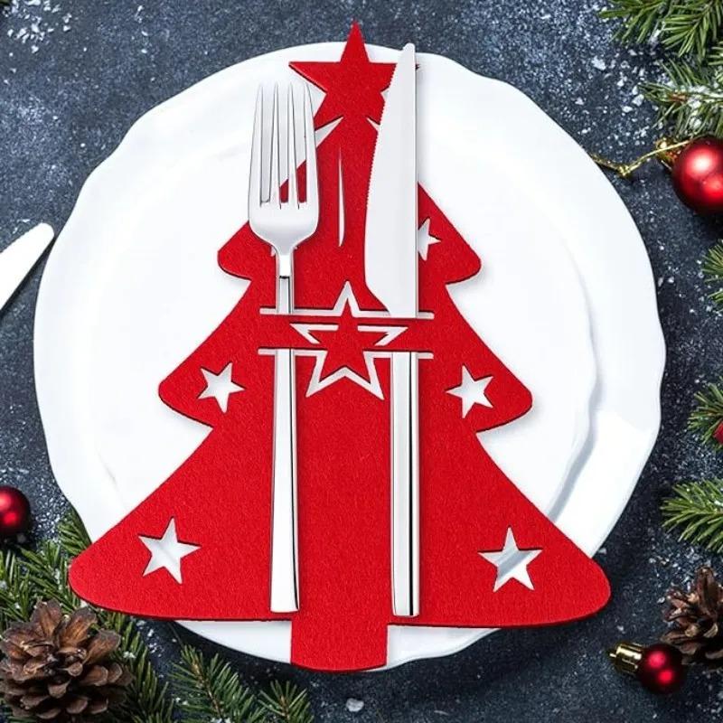 1-10Pcs 2026 New Christmas Tree Cutlery Knife Fork Covers Table Decor Xmas Tableware Pocket Holder Bag New Year Xmas Party Decor Gifts