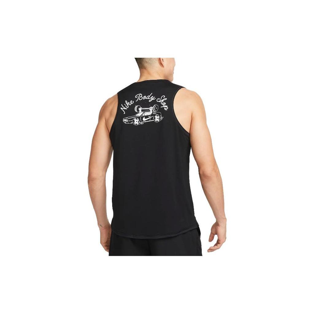 Nike Dri-Fit Miler Printed Logo Crew Neck Running Tank Top Men Tops Black DX1549-010