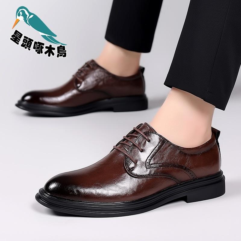 Leather Shoes Men's 2025 Spring New Business Hand-scratched Men's Leather Shoes