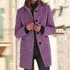 Women's Casual Solid Color Woolen Jacket with Collar and Pocket Long Sleeve Button Up Coat