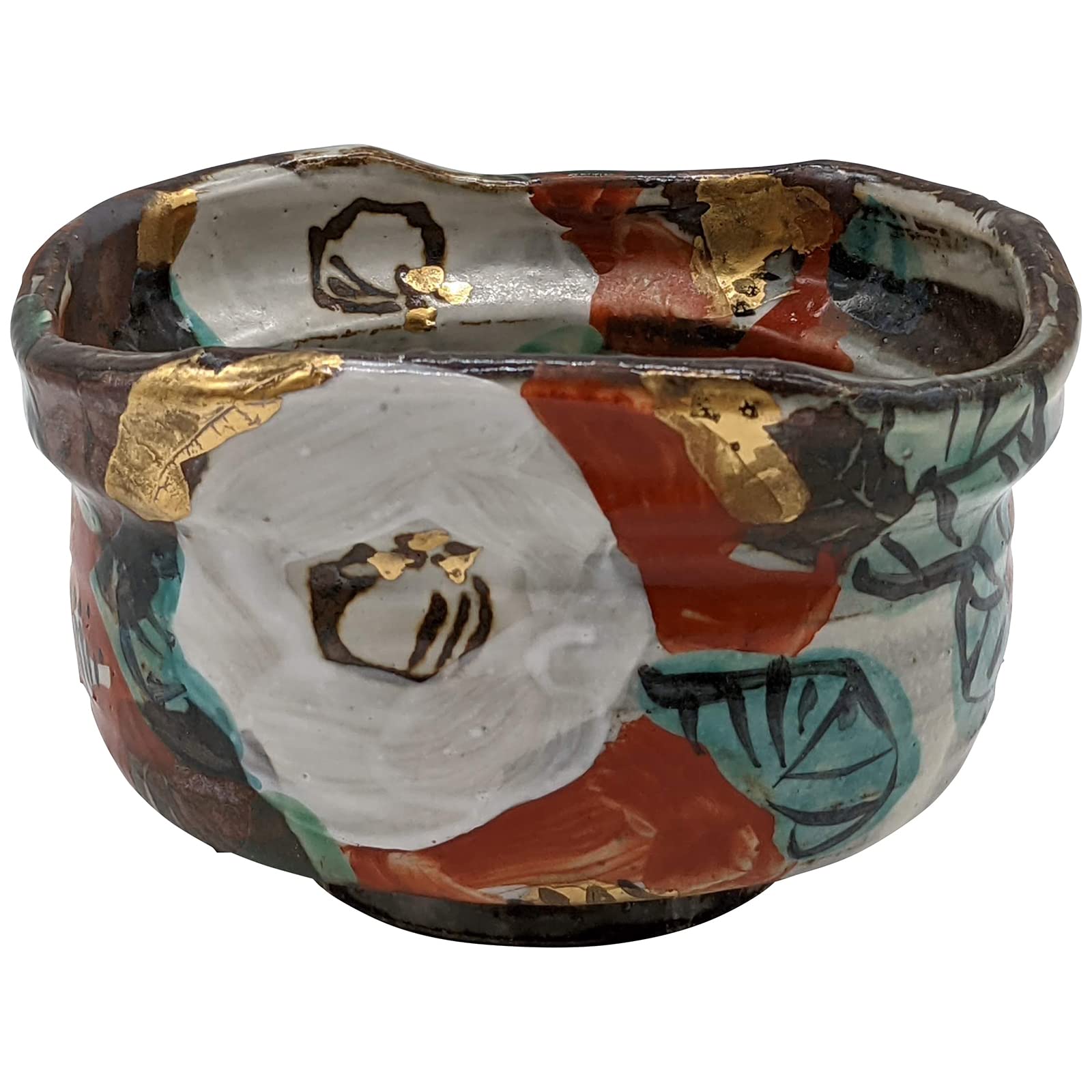 

Mino ware by Wada Hitori, Matcha bowl, slipper-shaped teacup, 11 x 10cm, slipper-shaped, gold-painted camellia design, Made in Japan, 105-0044