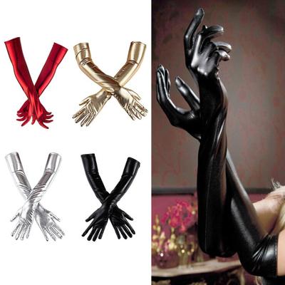 1 paire de gants de cosplay pour femmes en similicuir enduit à cinq doigts antidérapants pour discothèque, spectacle sur scène