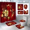 Golden Rose Shower Curtain Flowers Bathroom Curtain For Valentine'S Day Bathtub Decor Waterproof Rose Bath Curtains With Hooks