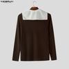 INCERUN Men Sailor Collar Long Sleeve Stitching Autumn Rib Knitted Pullovers Tops