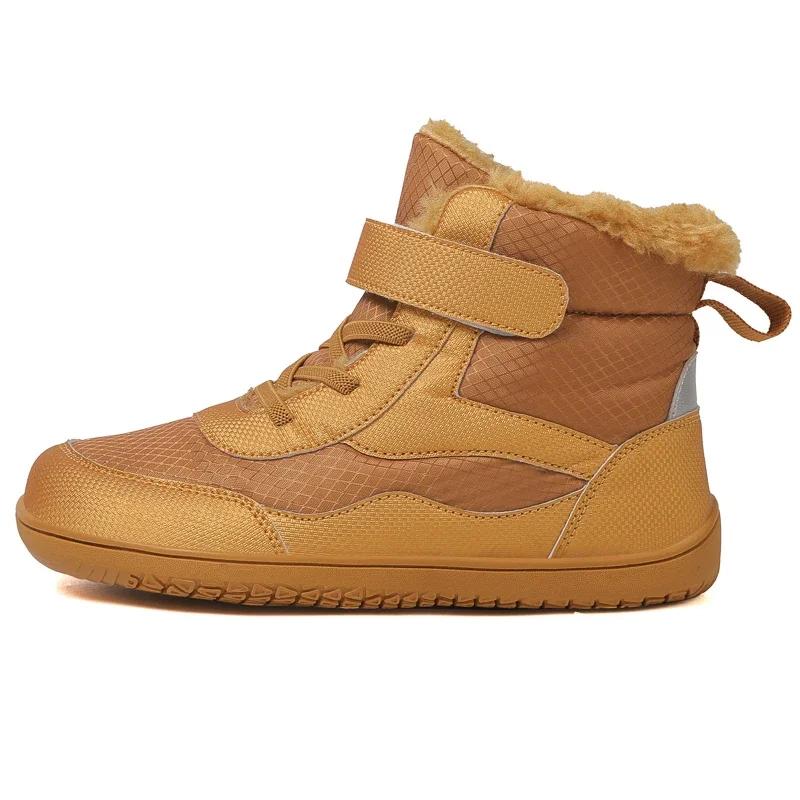

Детские ботинки босиком с широким носком, водонепроницаемые, зимние, с меховой подкладкой, для мальчиков и девочек, для холодной погоды, детские, уличные, модные кроссовки 25 светло-коричневого