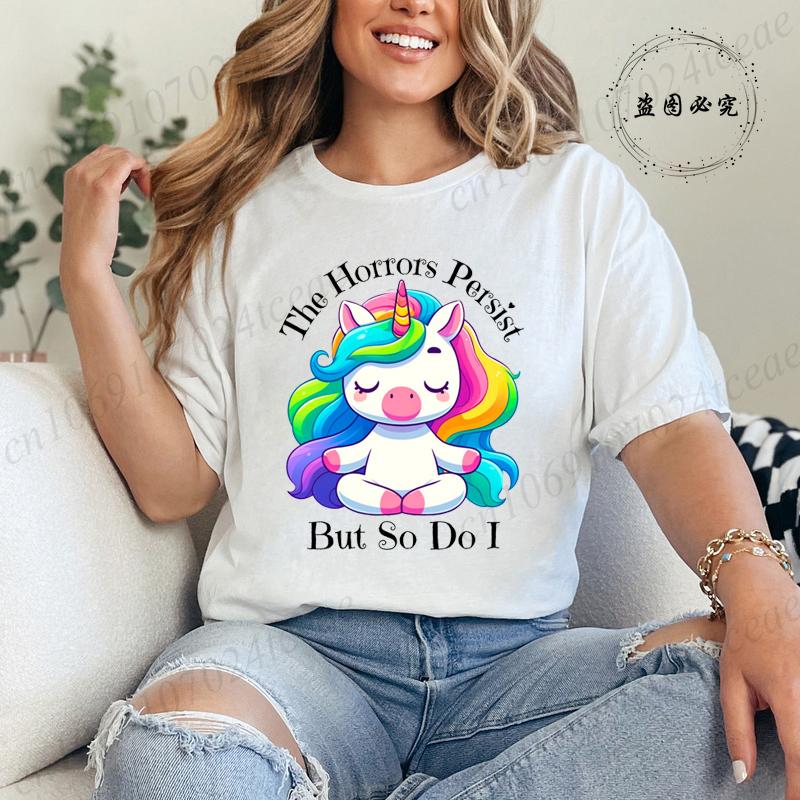 Funny Unicorn Women Summer T-Shirt First of All I'm A Delight Graphic T Shirt for Women Fashion Casual Sarcastic Tee Shirts Tops