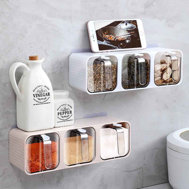 Wall-Mounted Multi-Grid Large-Capacity Sealed Spice Storage Box Set