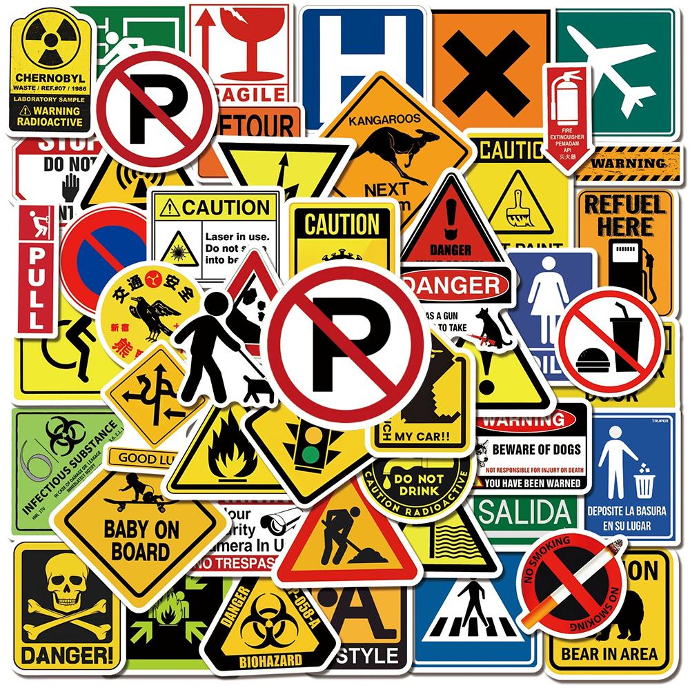 10/30/50pcs Cartoon Danger Warning Sign Stickers Waterproof DIY Notebook Laptop Car Suitcase Cool Decoration Sticker Fun for Toy